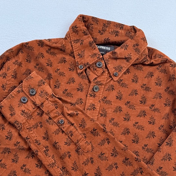 Express Tops - Express Corduroy Button Down Shirt Women XS Rust Orange Goblin Earthy Forest